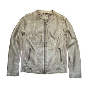 Sebby Collection Vegan Leather Zip-Up Jacket in Taupe Moto Biker Grunge XL NWT